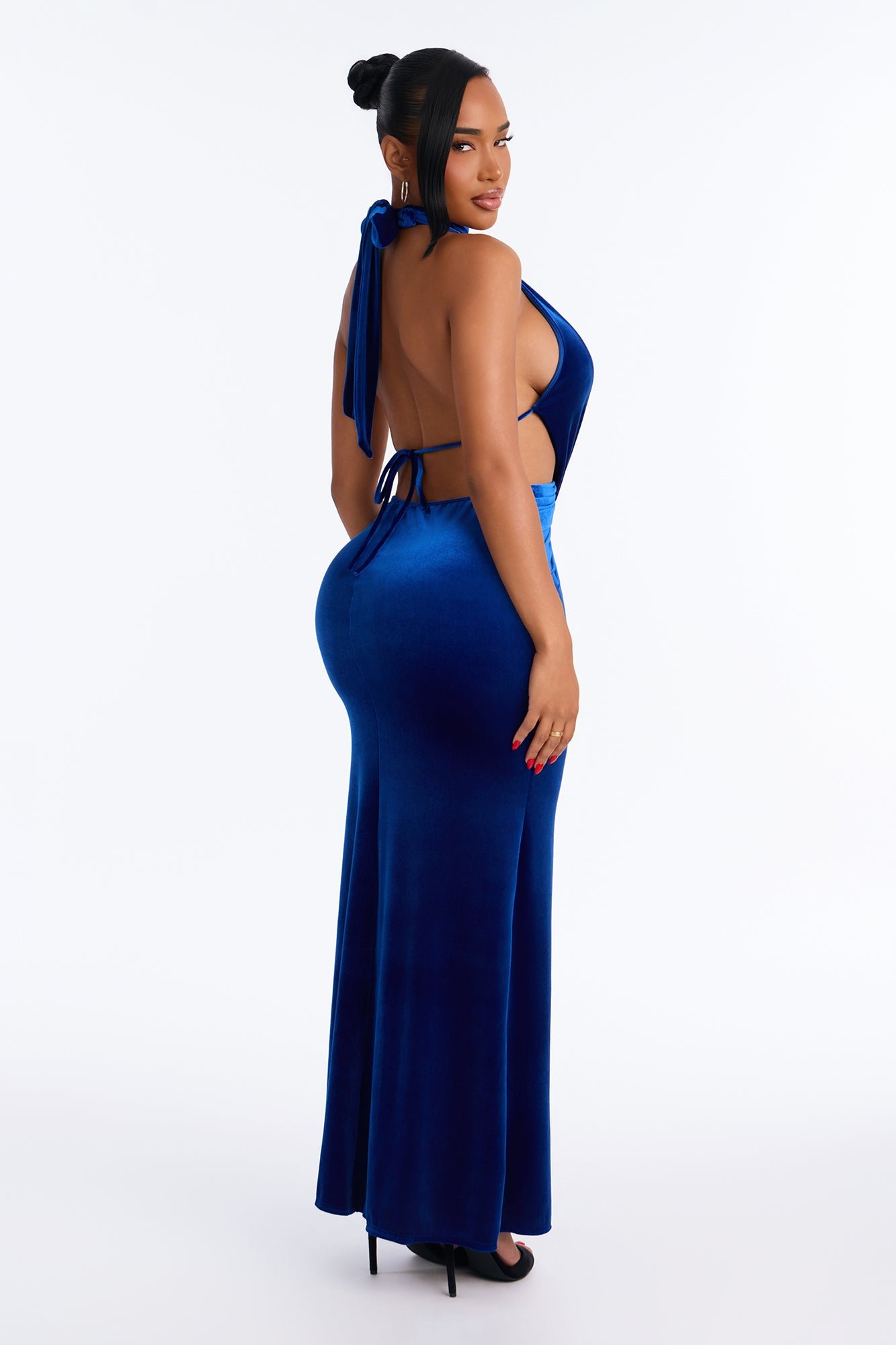 Velvet cut out backless maxi dress