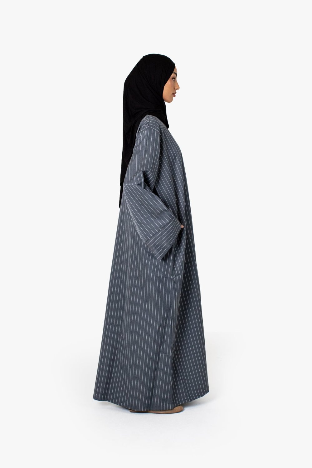 Abaya kimono rayée - Gris ardoise
