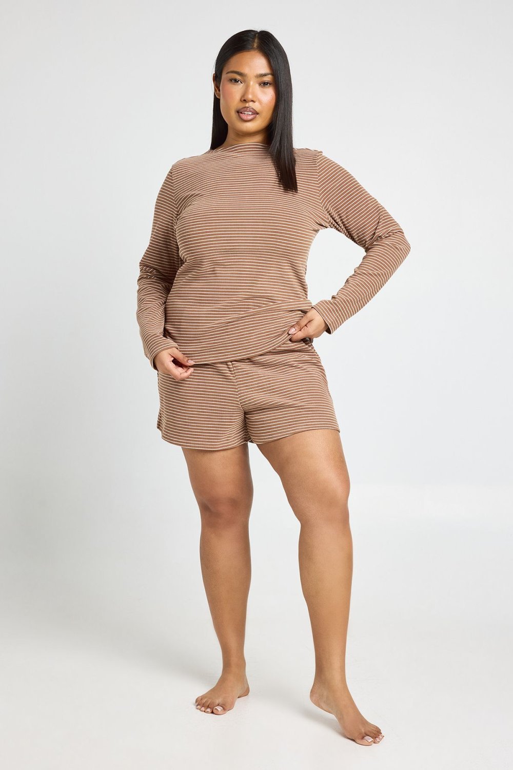 Striped ribbed top and shorts pyjama set - Plus size