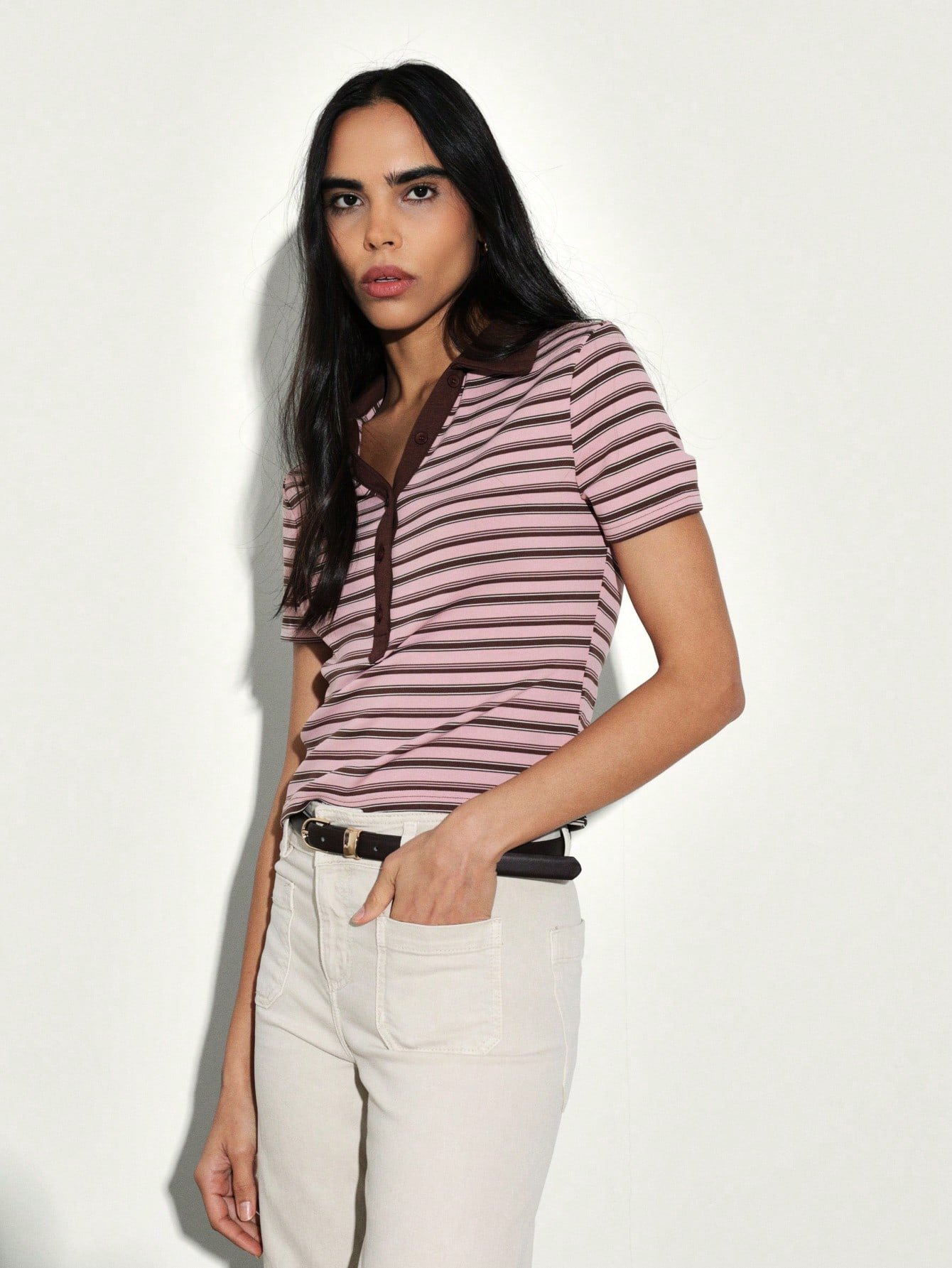 Striped short sleeve polo shirt