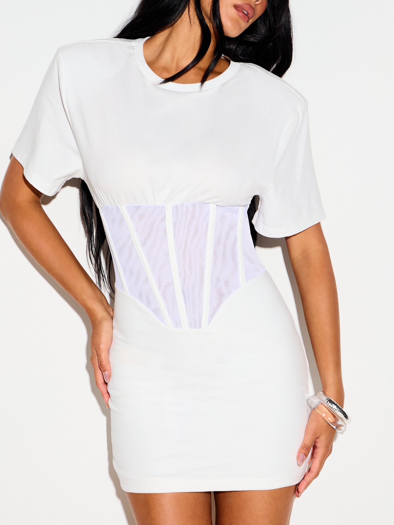 Robe mini t-shirt corset b tricot w lacets f dher