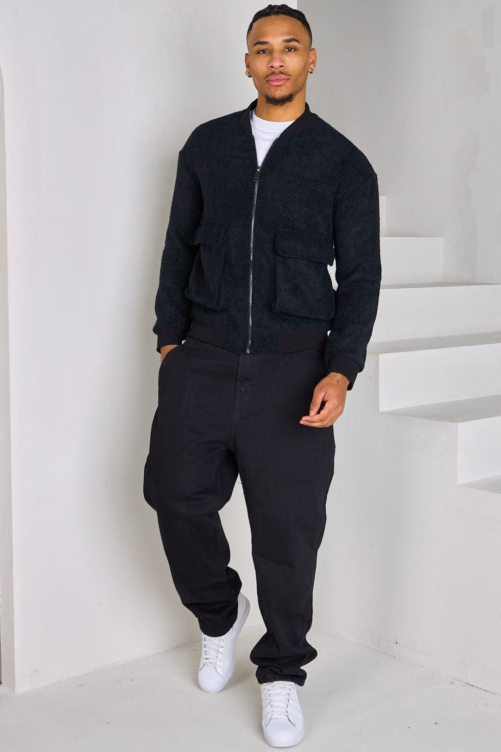Black marl zip-up sweatshirt
