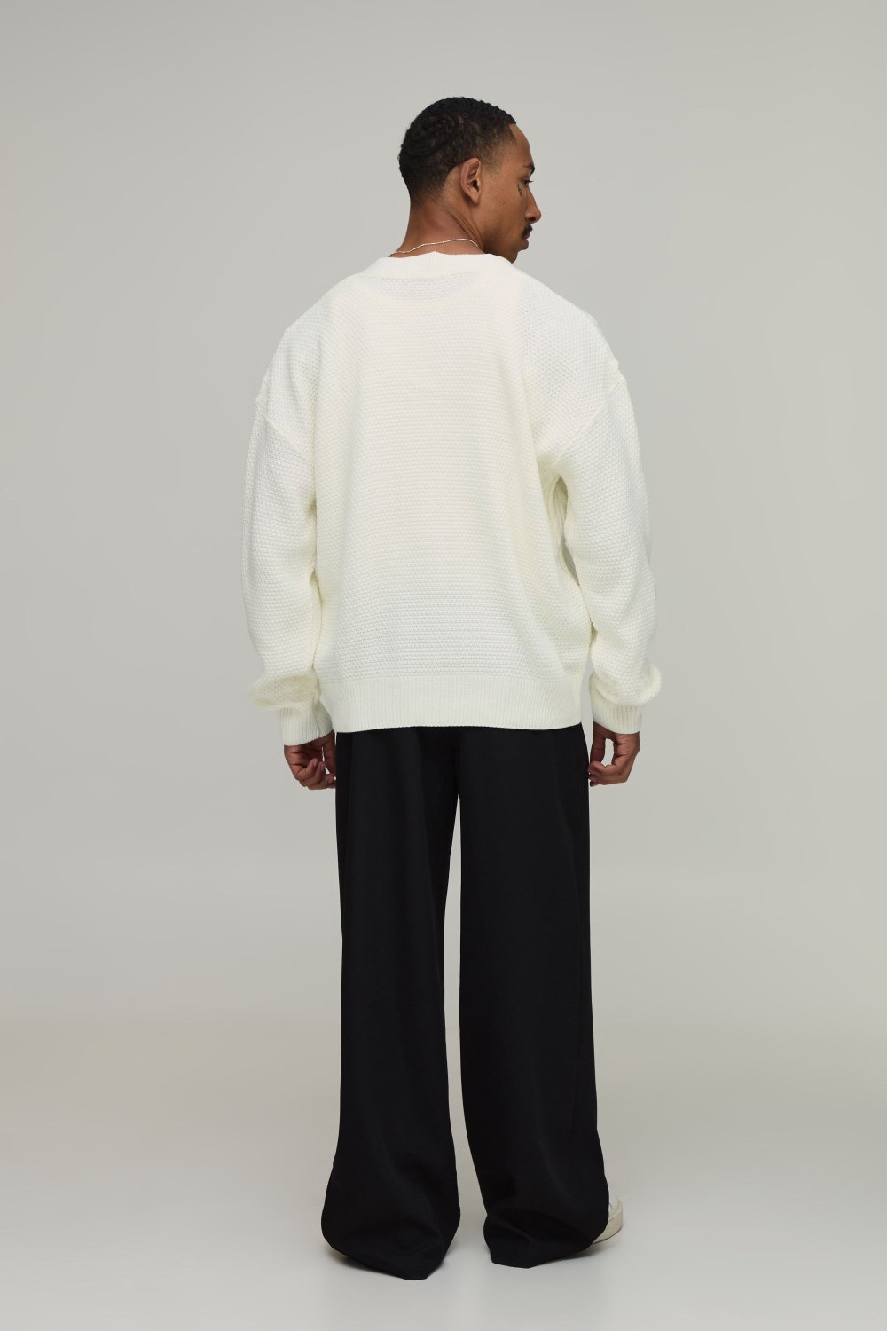 Ecru cable-knit V-neck cardigan