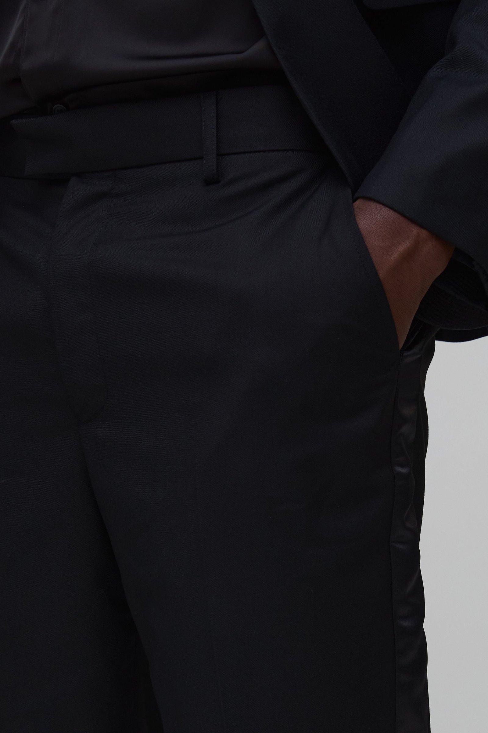 Slim fit satin panel suit trousers