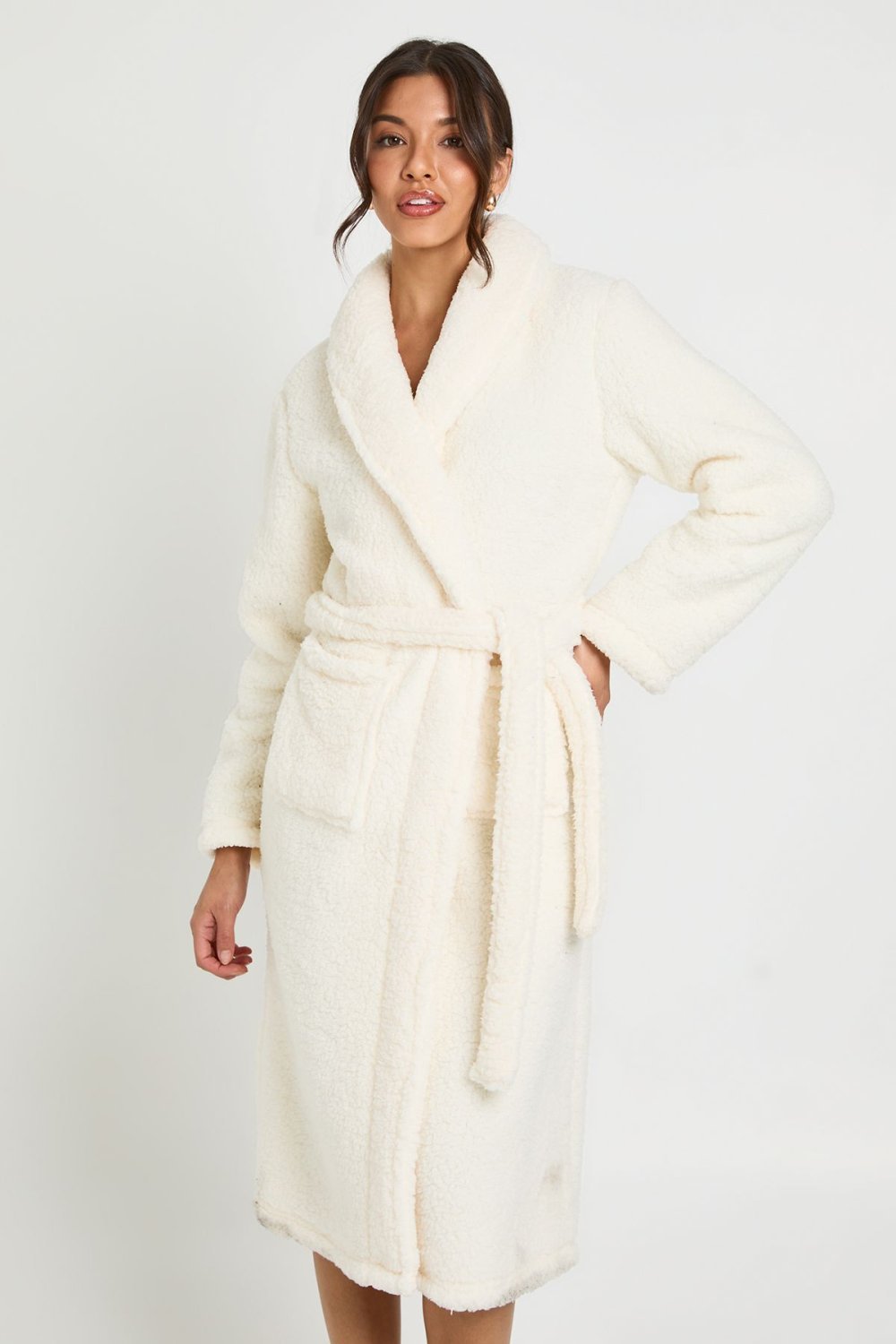Fleece long dressing gown