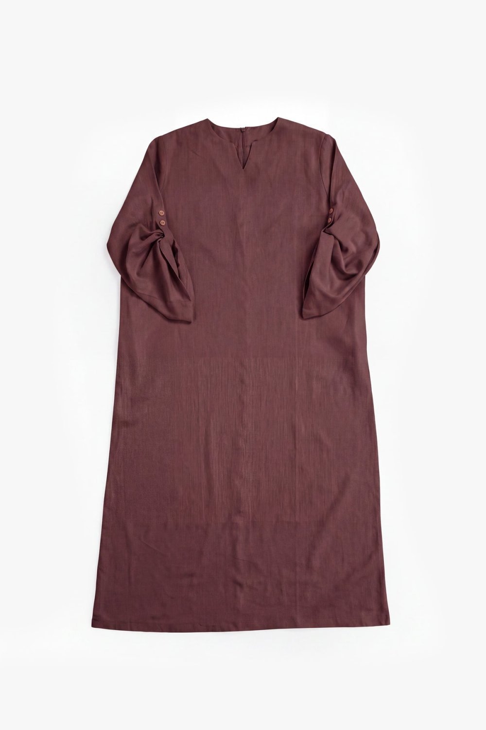 Button-sleeve linen cotton abaya - Chocolate