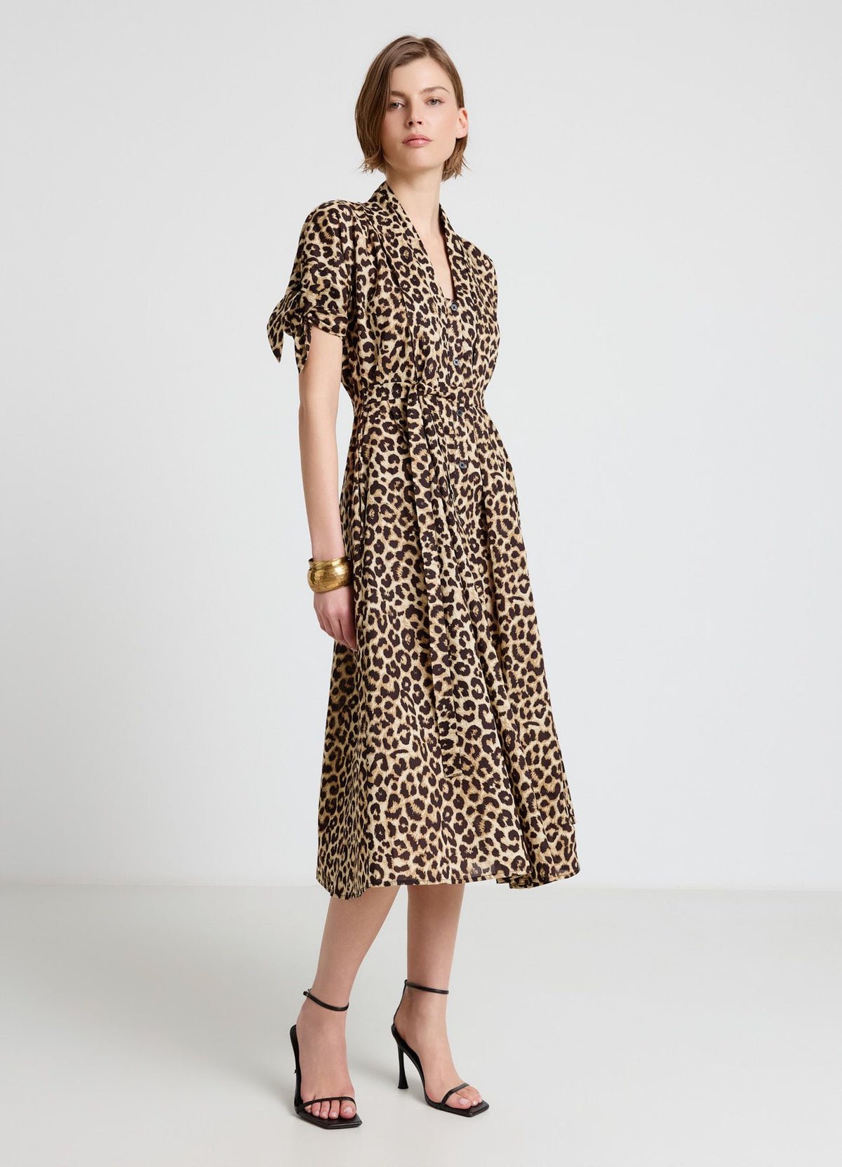 Belted animal-print shirt dress