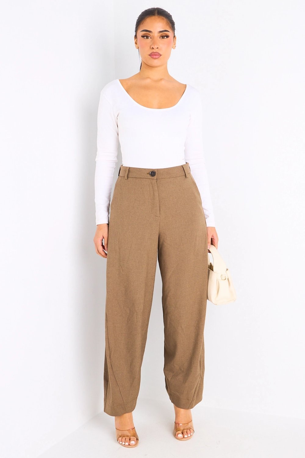 Camel trousers with adjustable hems