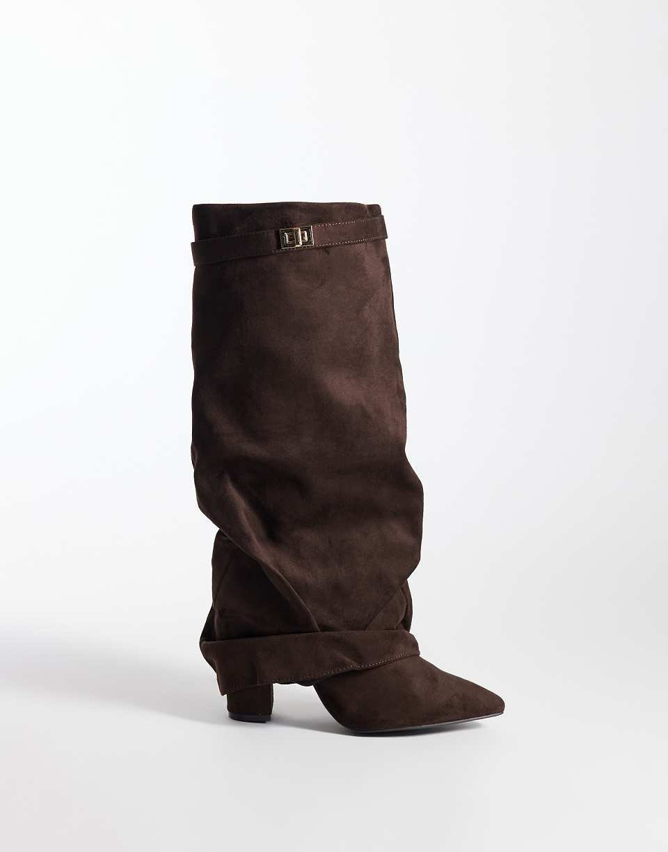 Ranger - Bottes hauteur genou en imitation daim avec tige rabattue - Marron chocolat