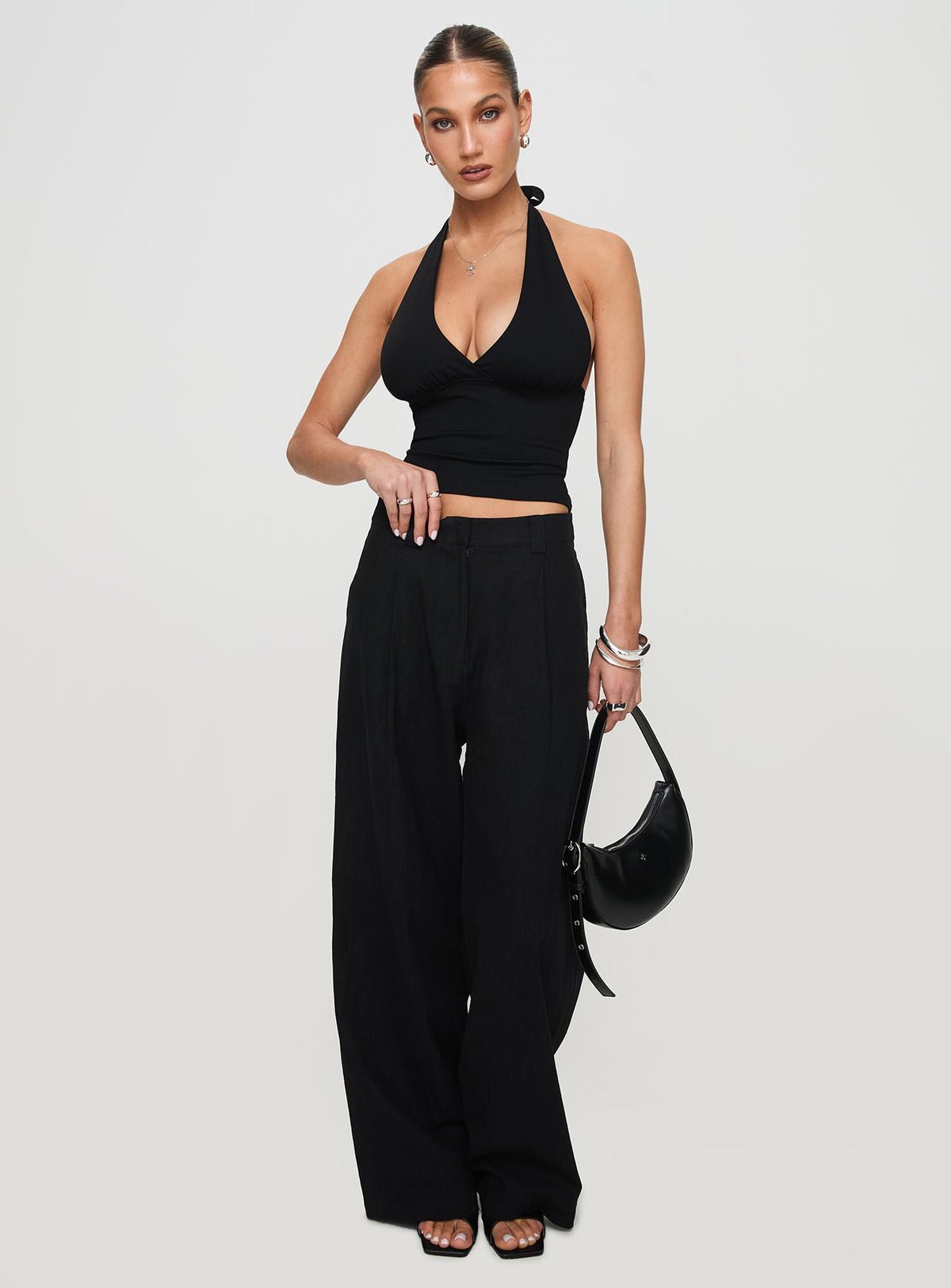 Crossover plunge halter top