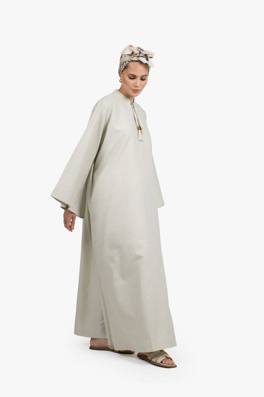 Beaded tassel abaya - Pale sage