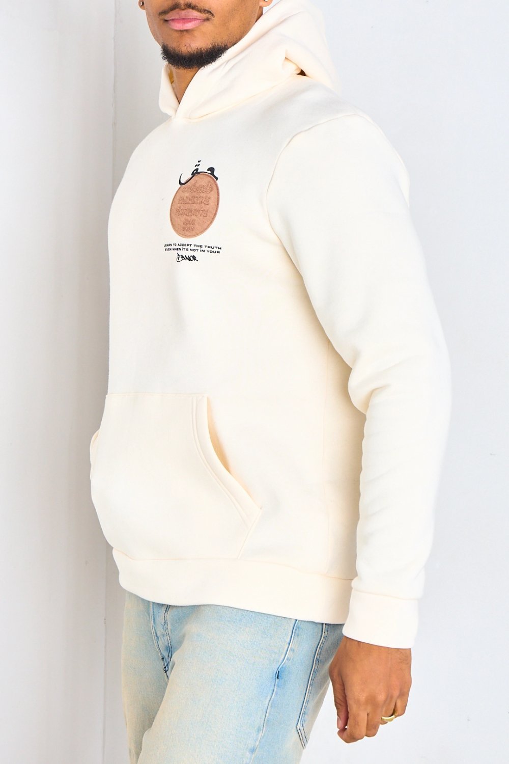 Ecru hoodie with slogan print