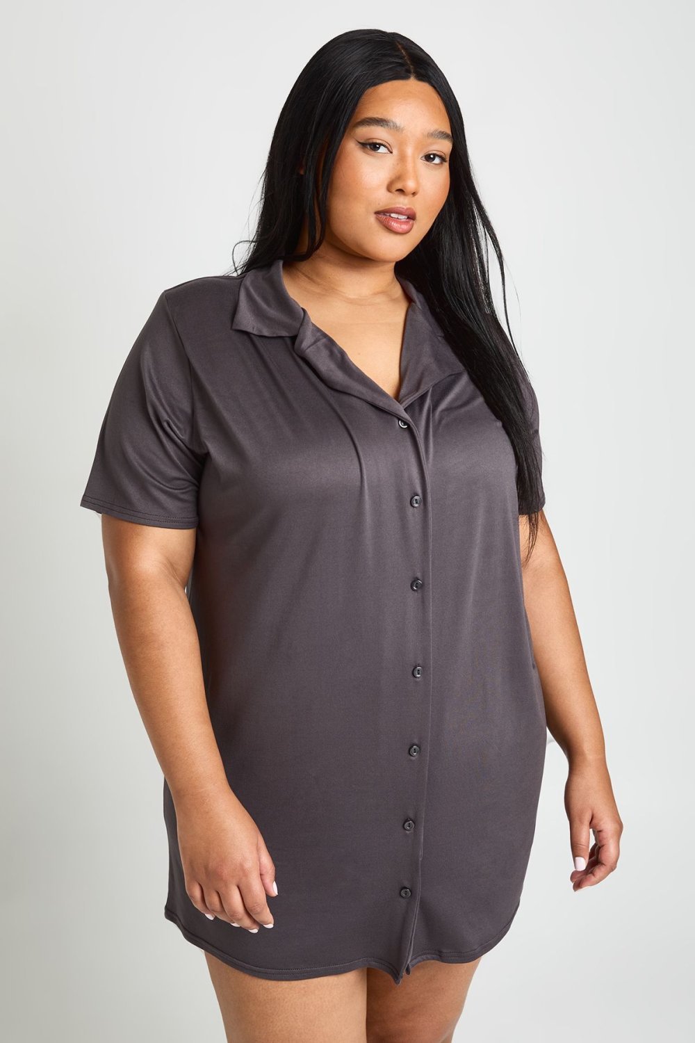 Chemise de nuit à manches courtes grise - Grande taille