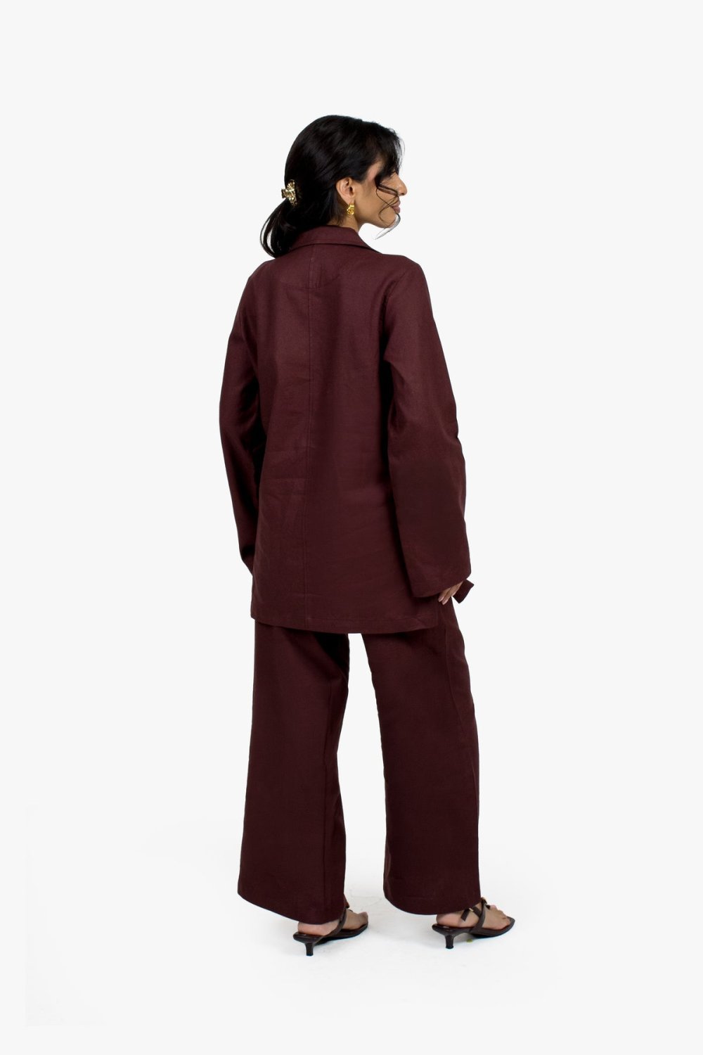 Wide-leg linen cotton trousers - Chocolate