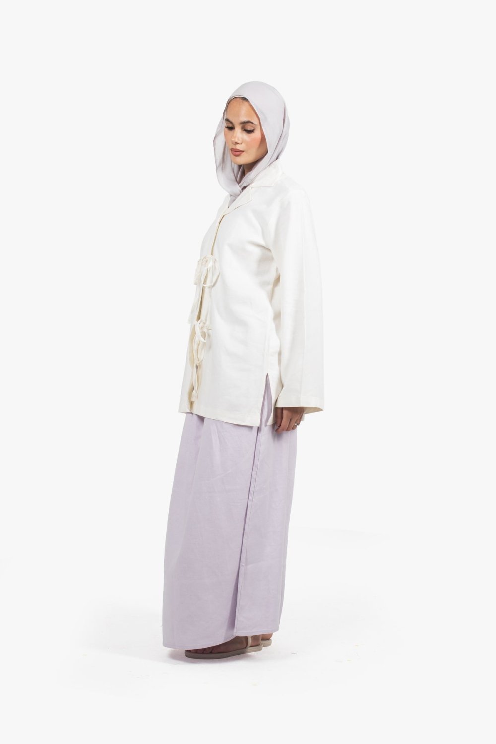 Jupe longue évasée en lin et coton - Lilas