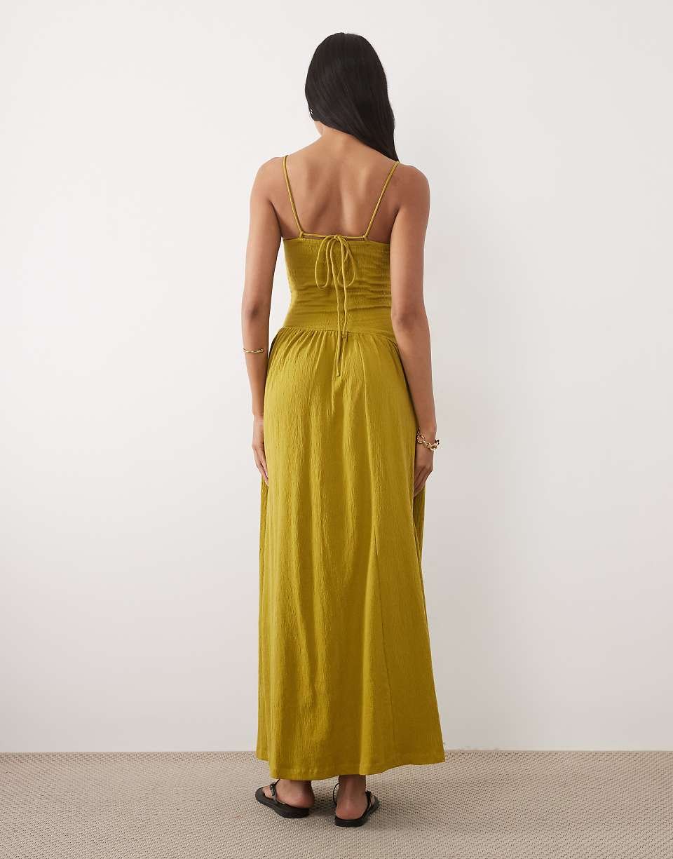 Robe caraco midi froissée b liens m3eqdin mn dhar w taille asymétrique - Olive