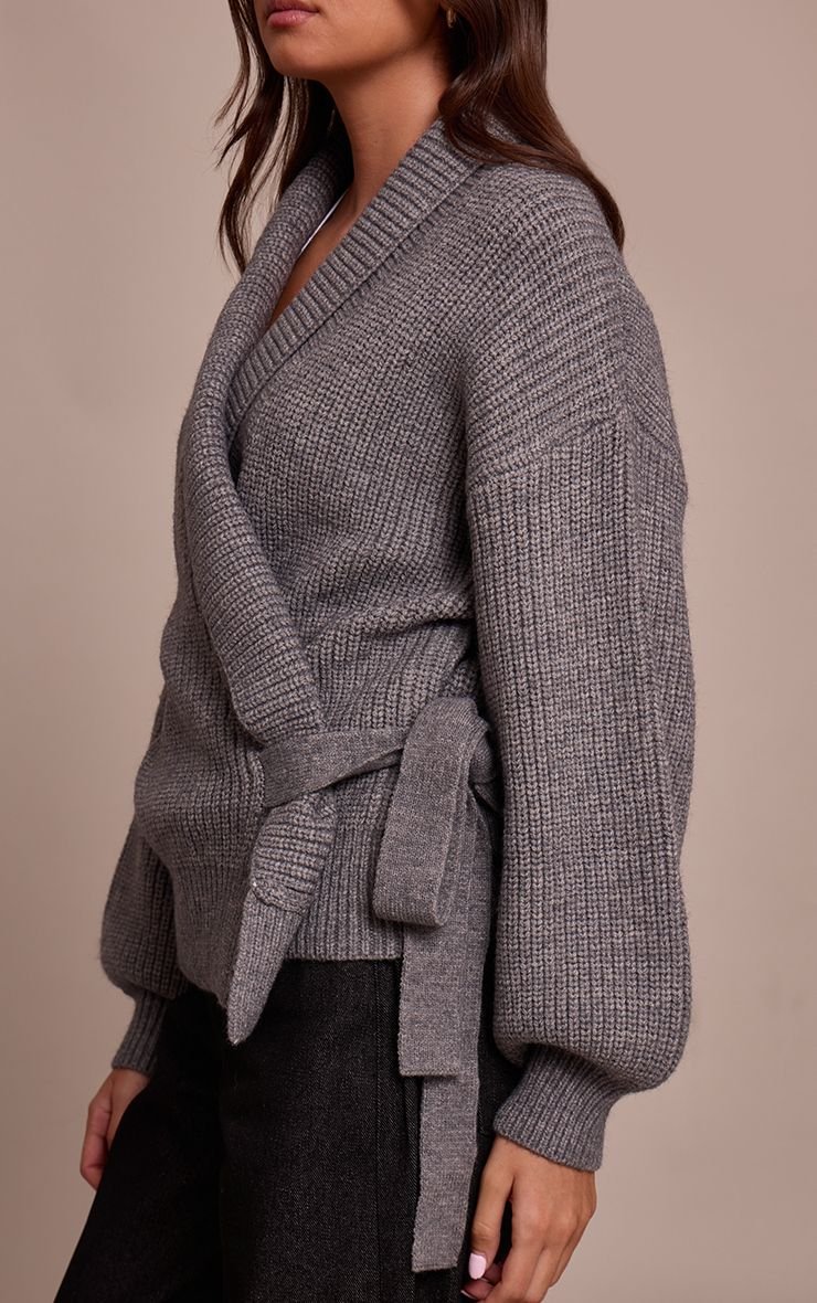 Grey chunky rib wrap cardigan