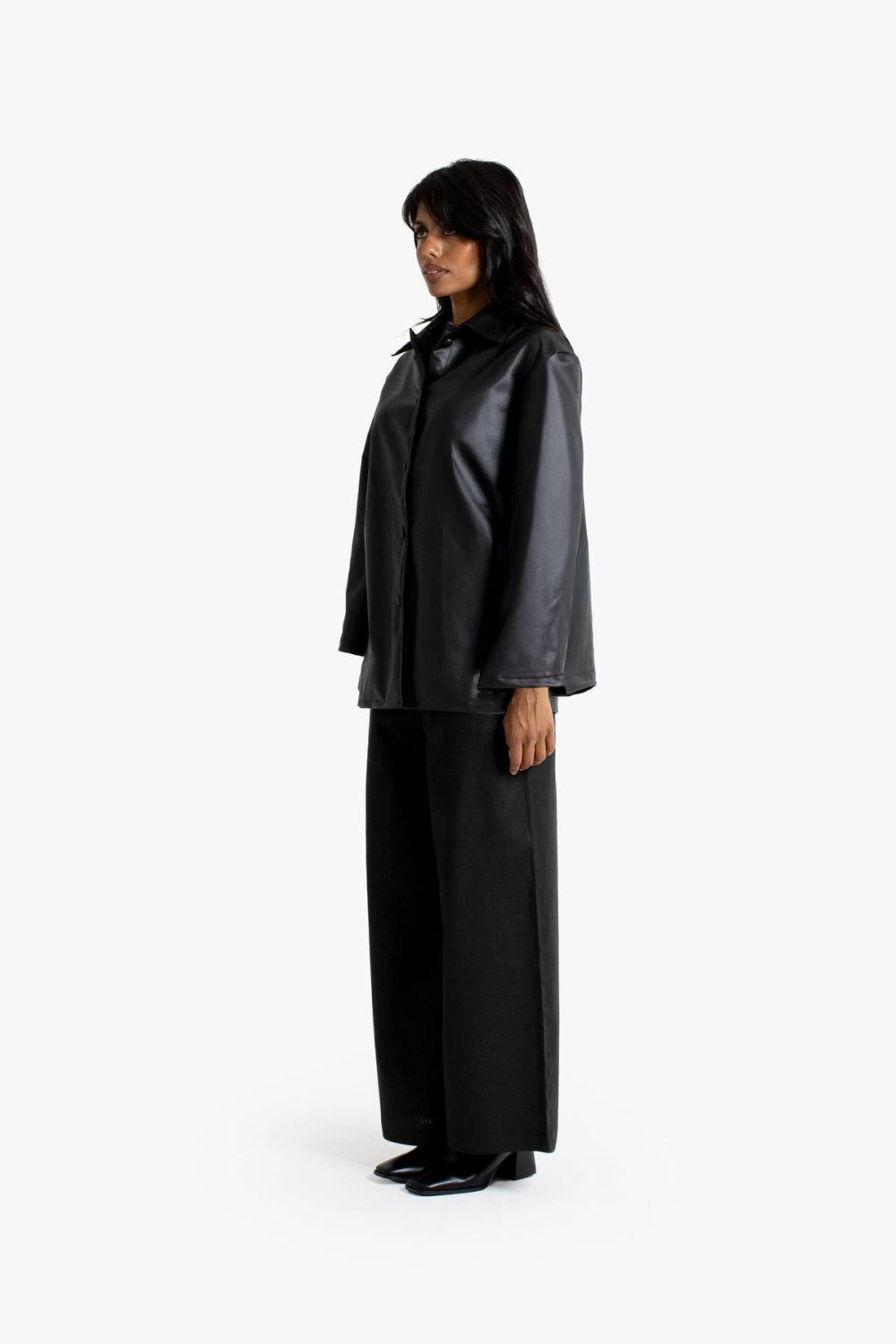 Veste chemise en similicuir - Noir