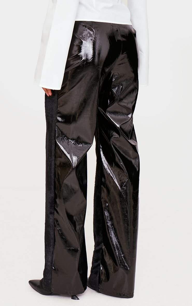 Pantalon droit en PU à panneau effet mouillé