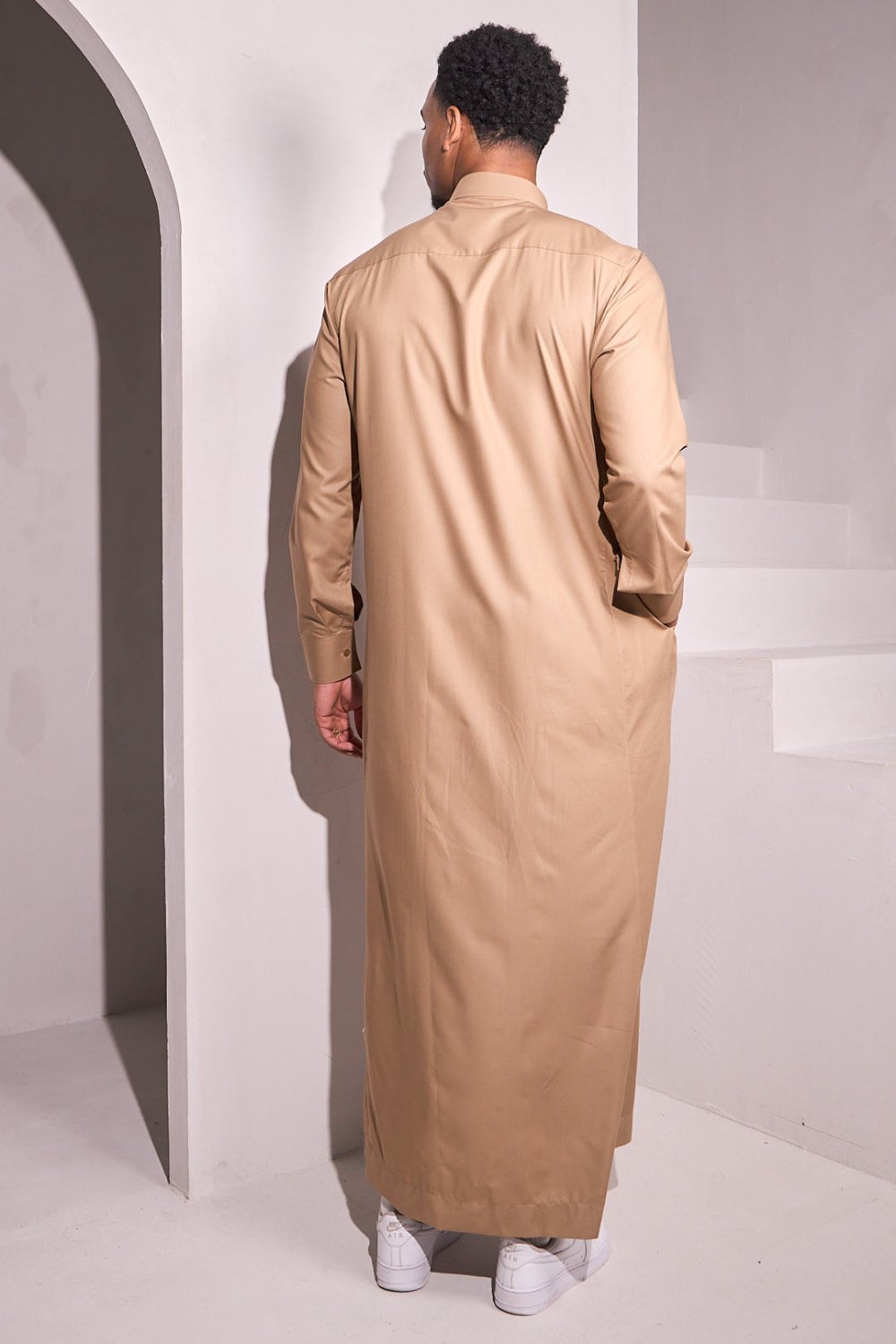 Dark beige straight qamis with chest pocket