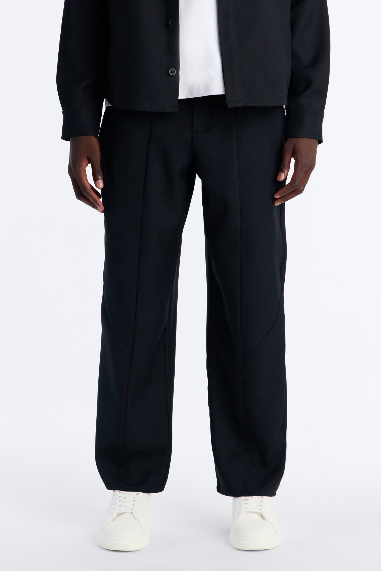 Pantalon baggy en sergé à taille hybride