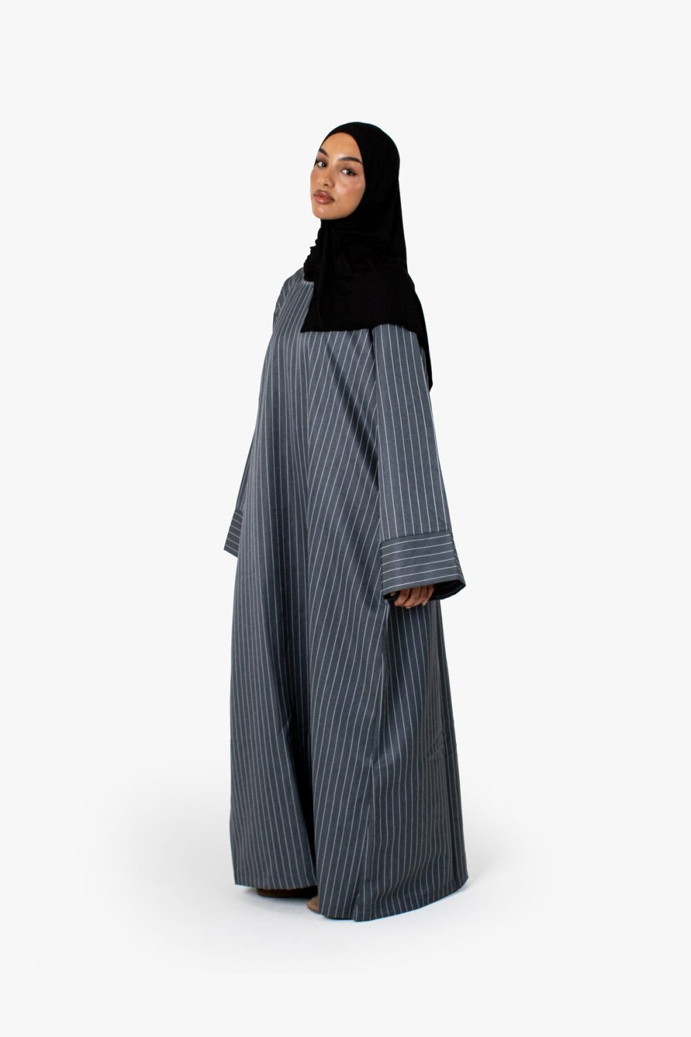 Abaya kimono rayée - Gris ardoise