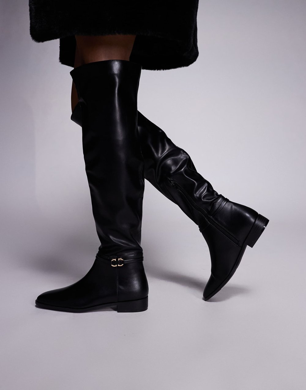 Flat thigh high riding boots in black
