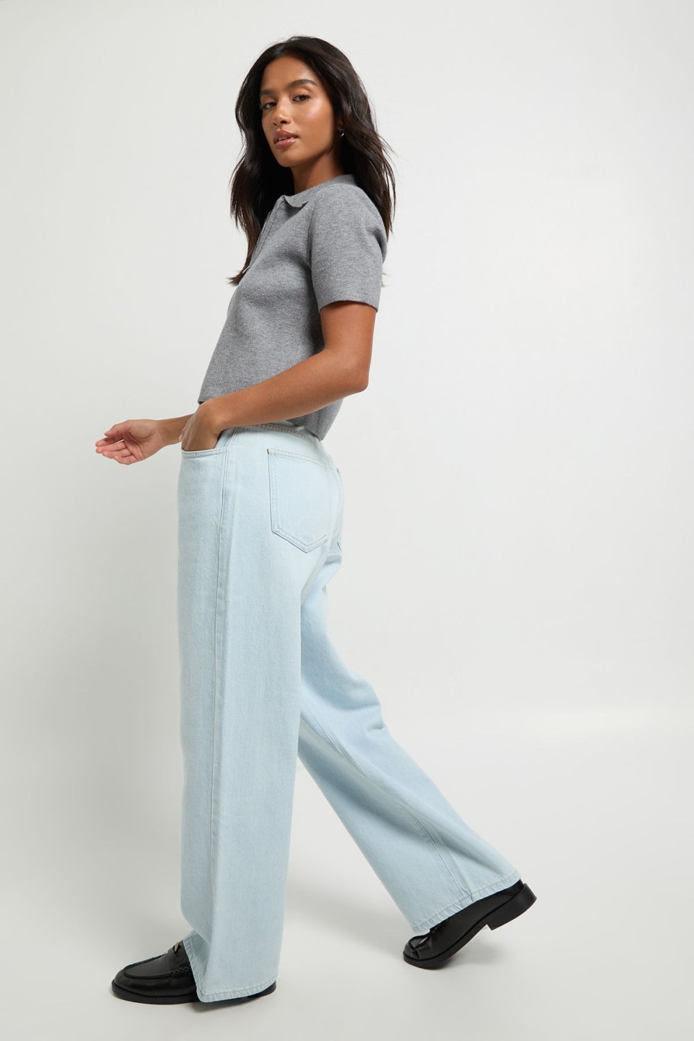 Jean droit taille haute bleu très clair - Petite