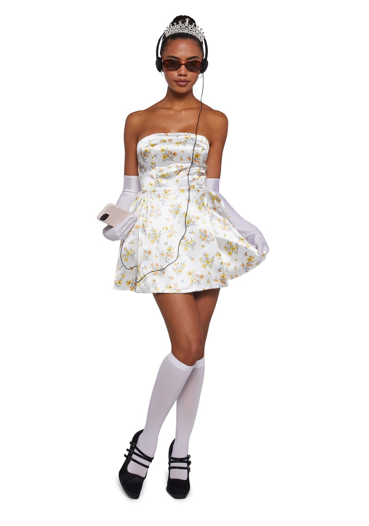 Floral satin princess costume with tiara