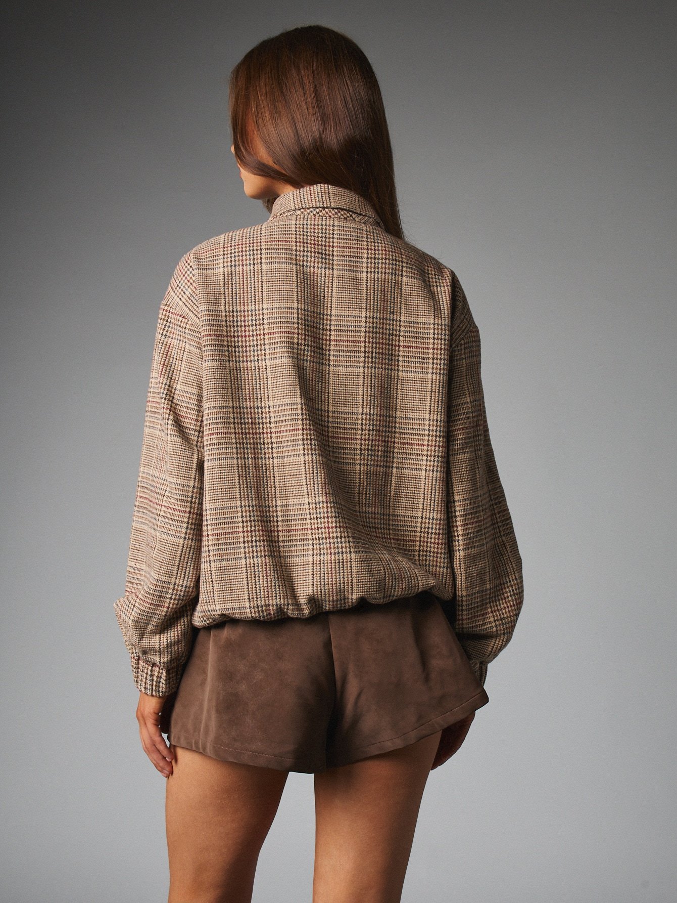 Oversized check bomber jacket with ribbed hem