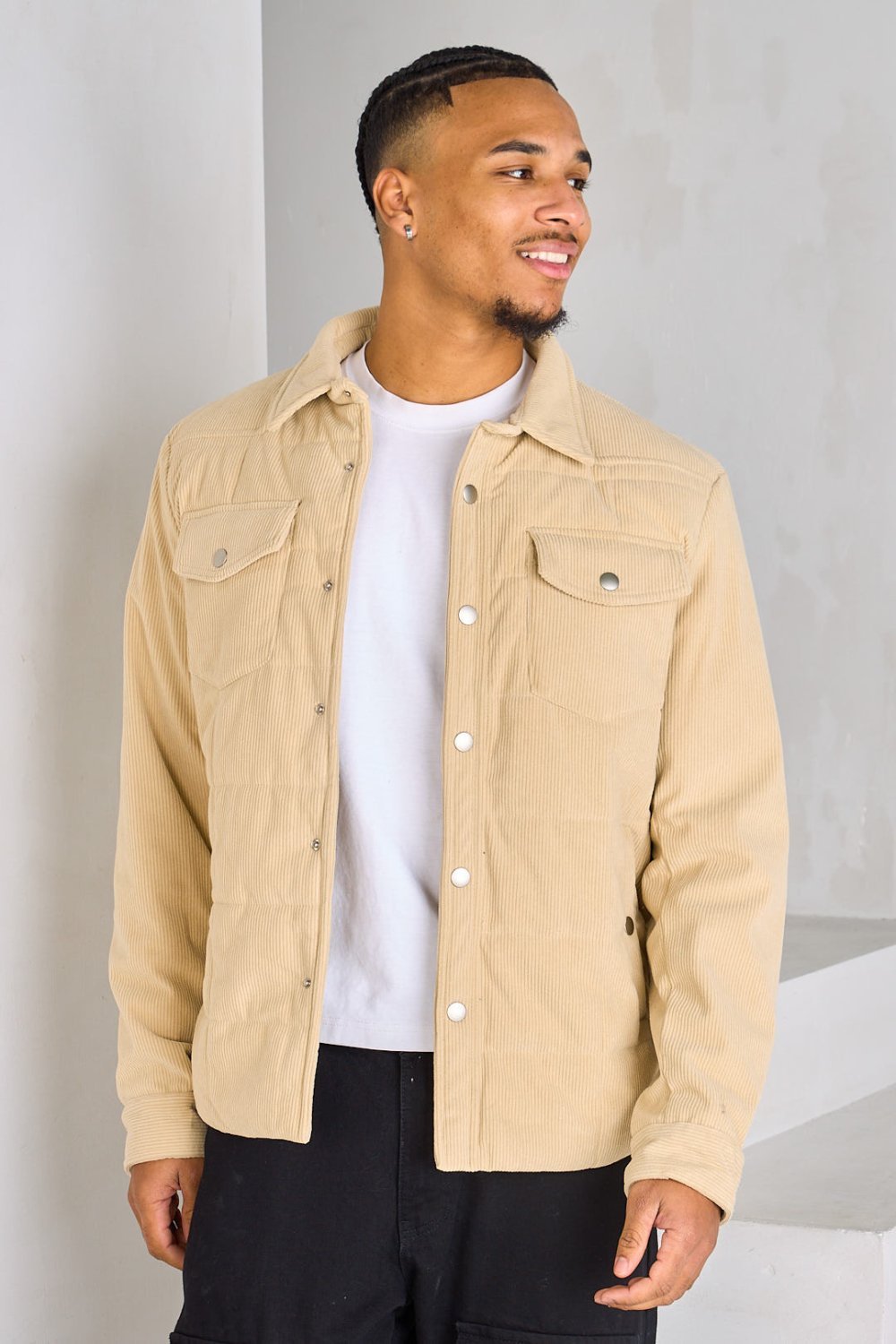 Veste matelassée en velours côtelé beige