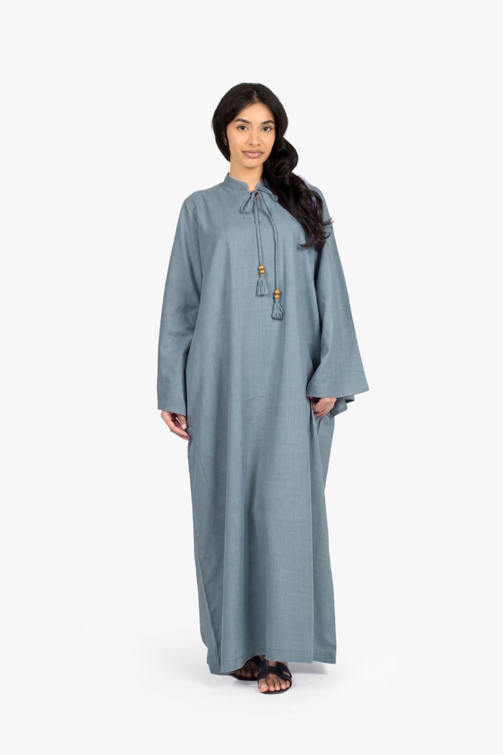 Beaded tassel abaya - Grey blue