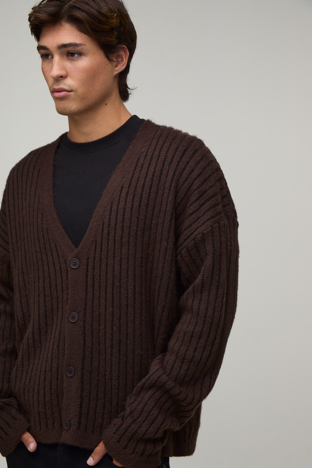 Cardigan côtelé ample marron