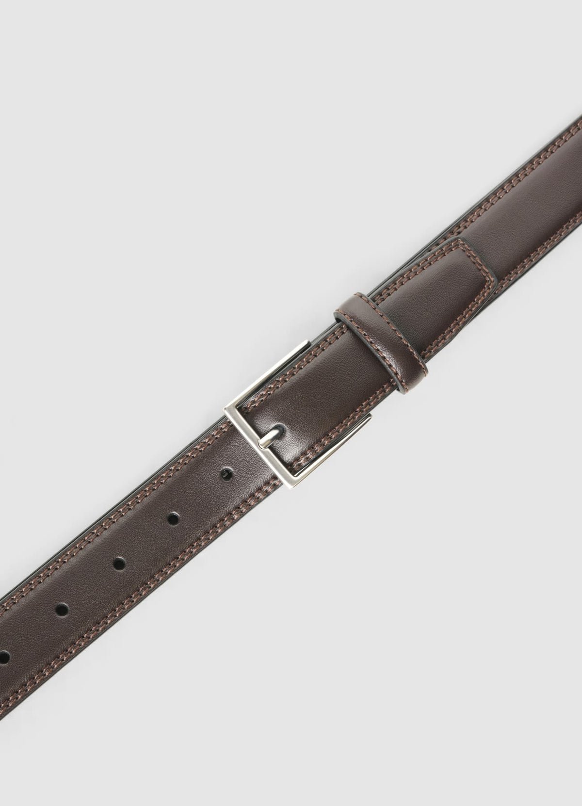 Leather belt with rectangular buckle