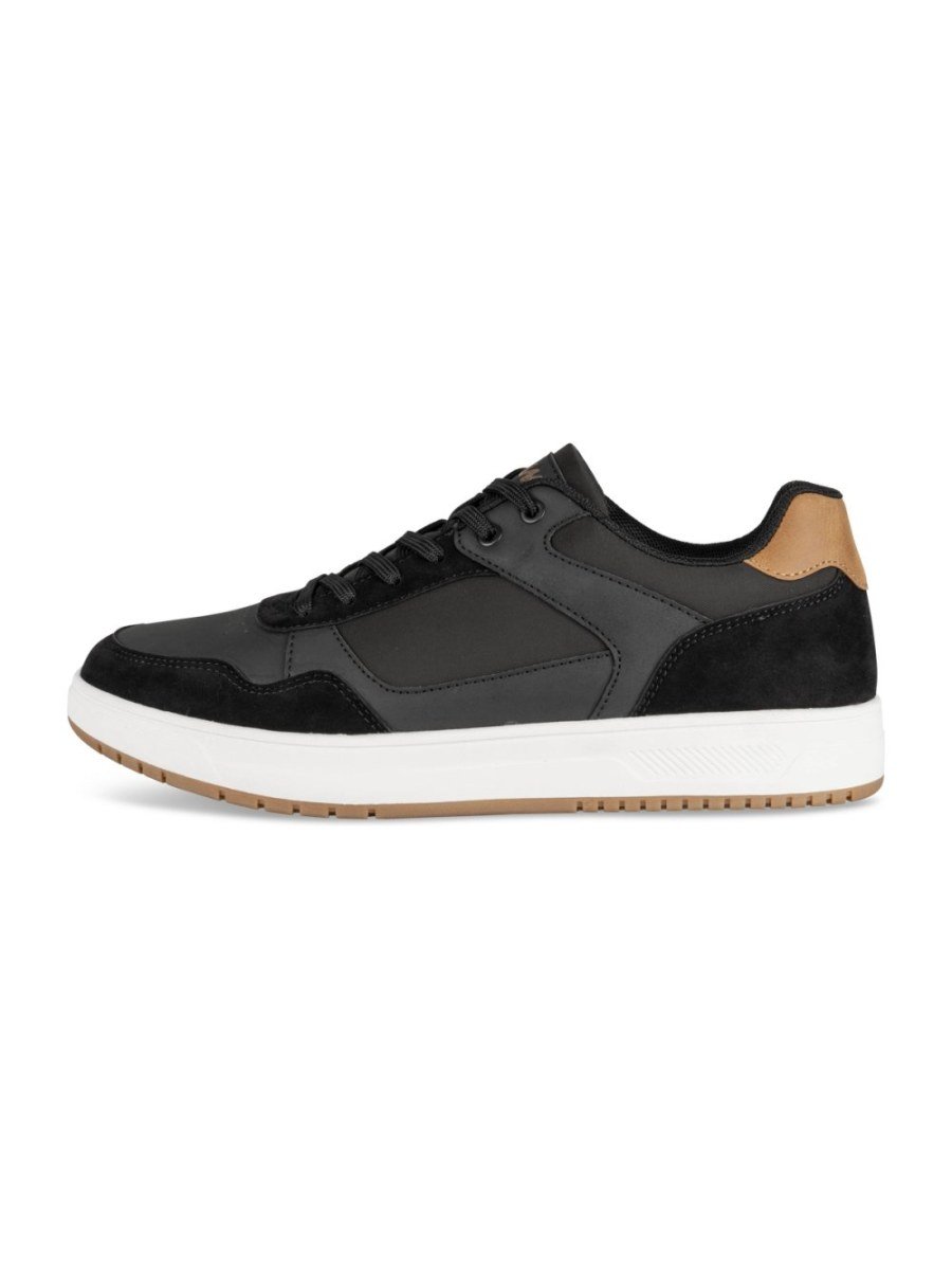 Black suede-effect mixed-material trainers