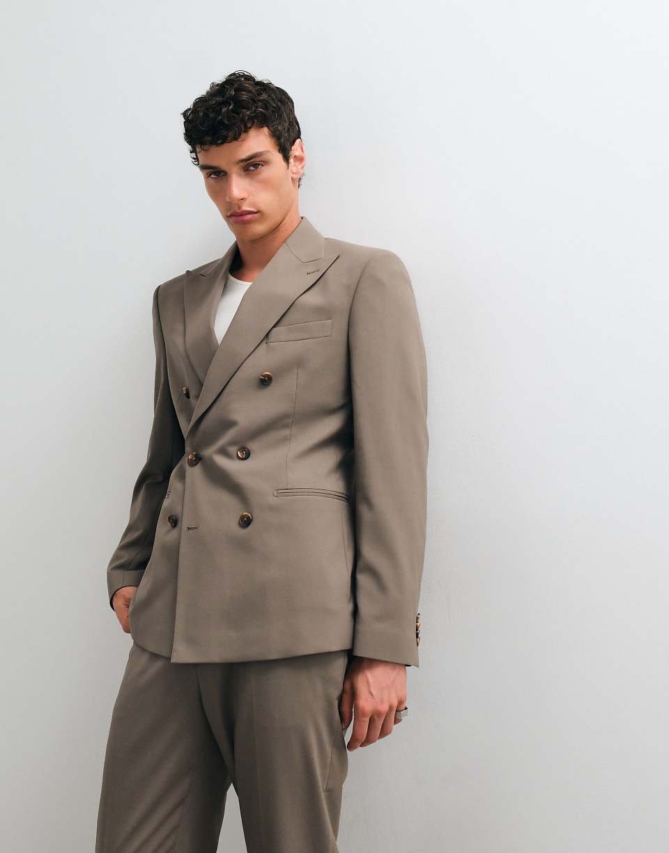 Veste de costume ajustée à double boutonnage - Marron