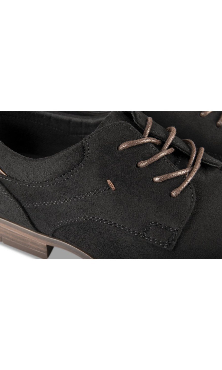 Black derbies with wood-effect heel