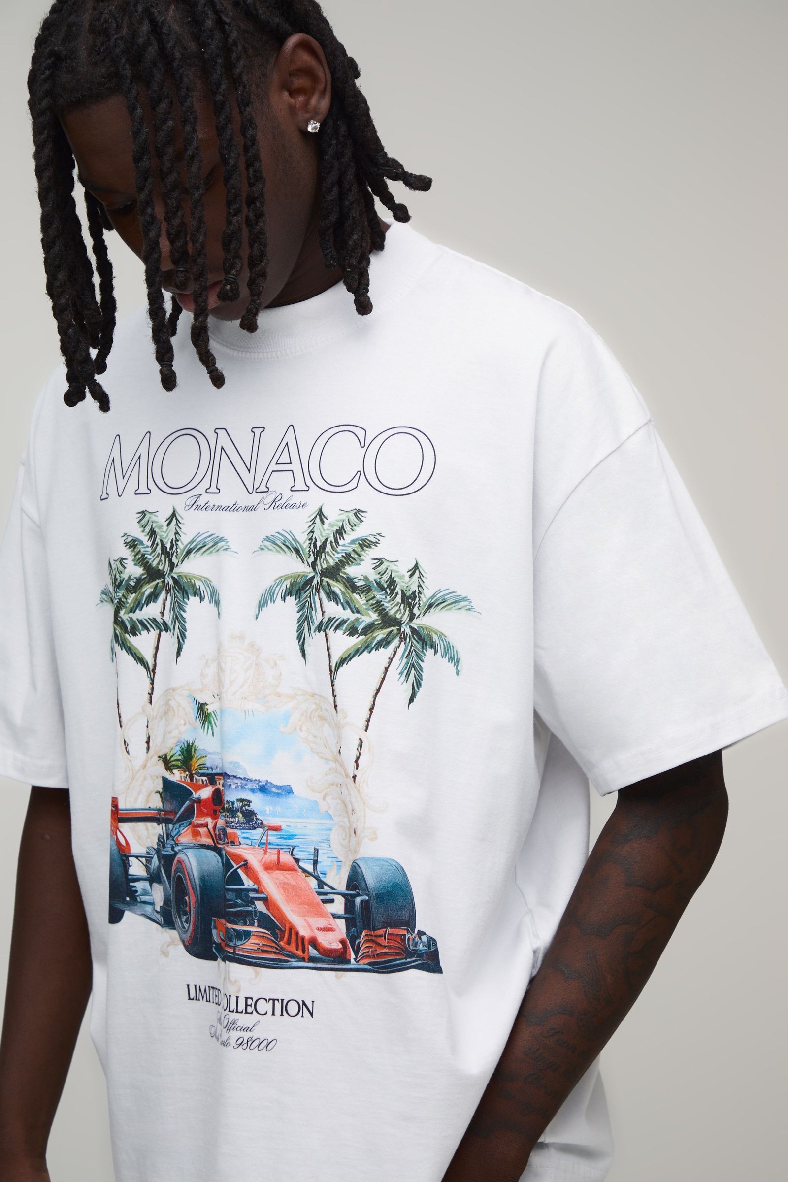 T-shirt oversize byed b imprimé course dyal Monaco
