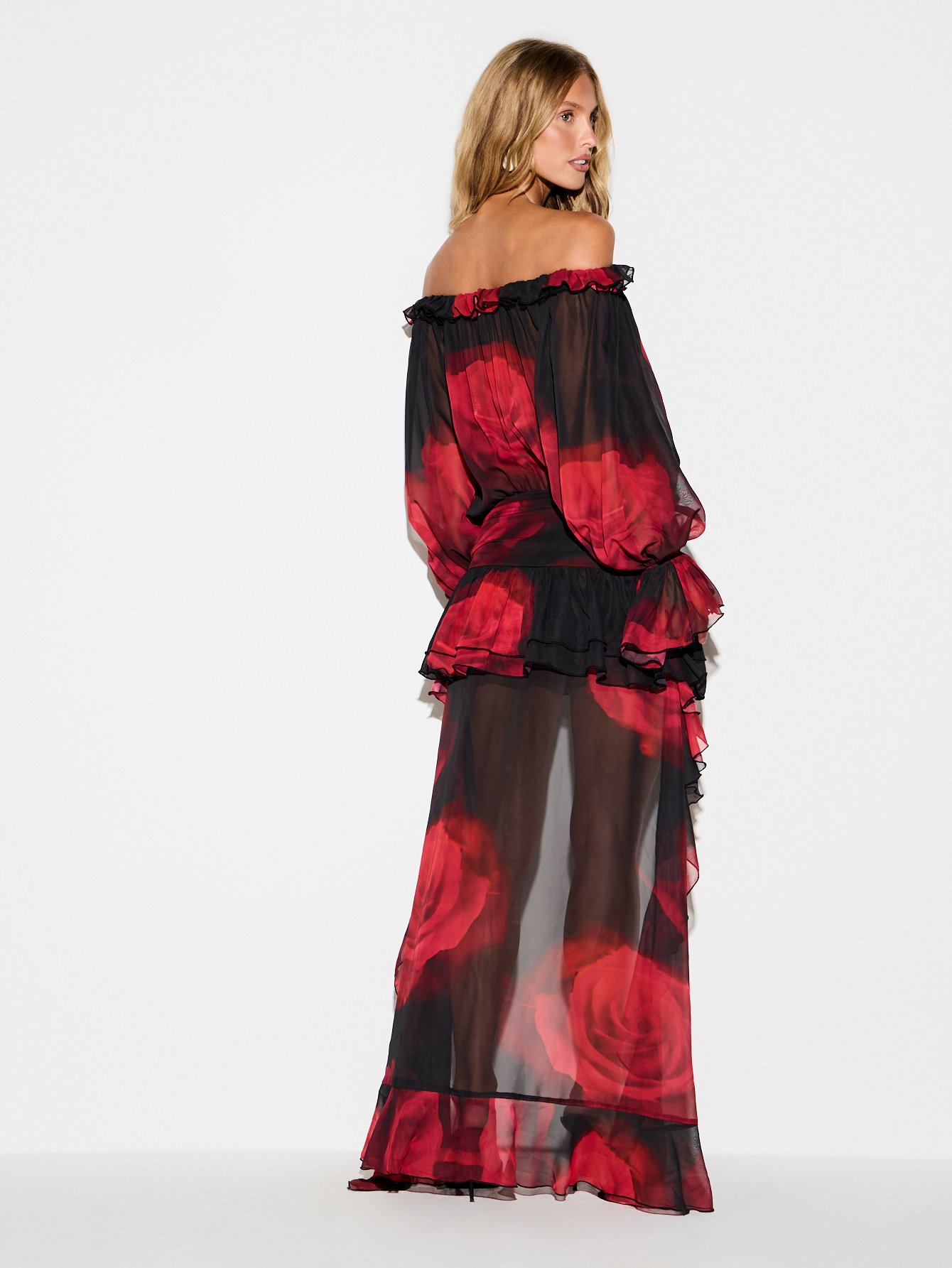 Robe soiree b mousseline, volants w kmam cloche