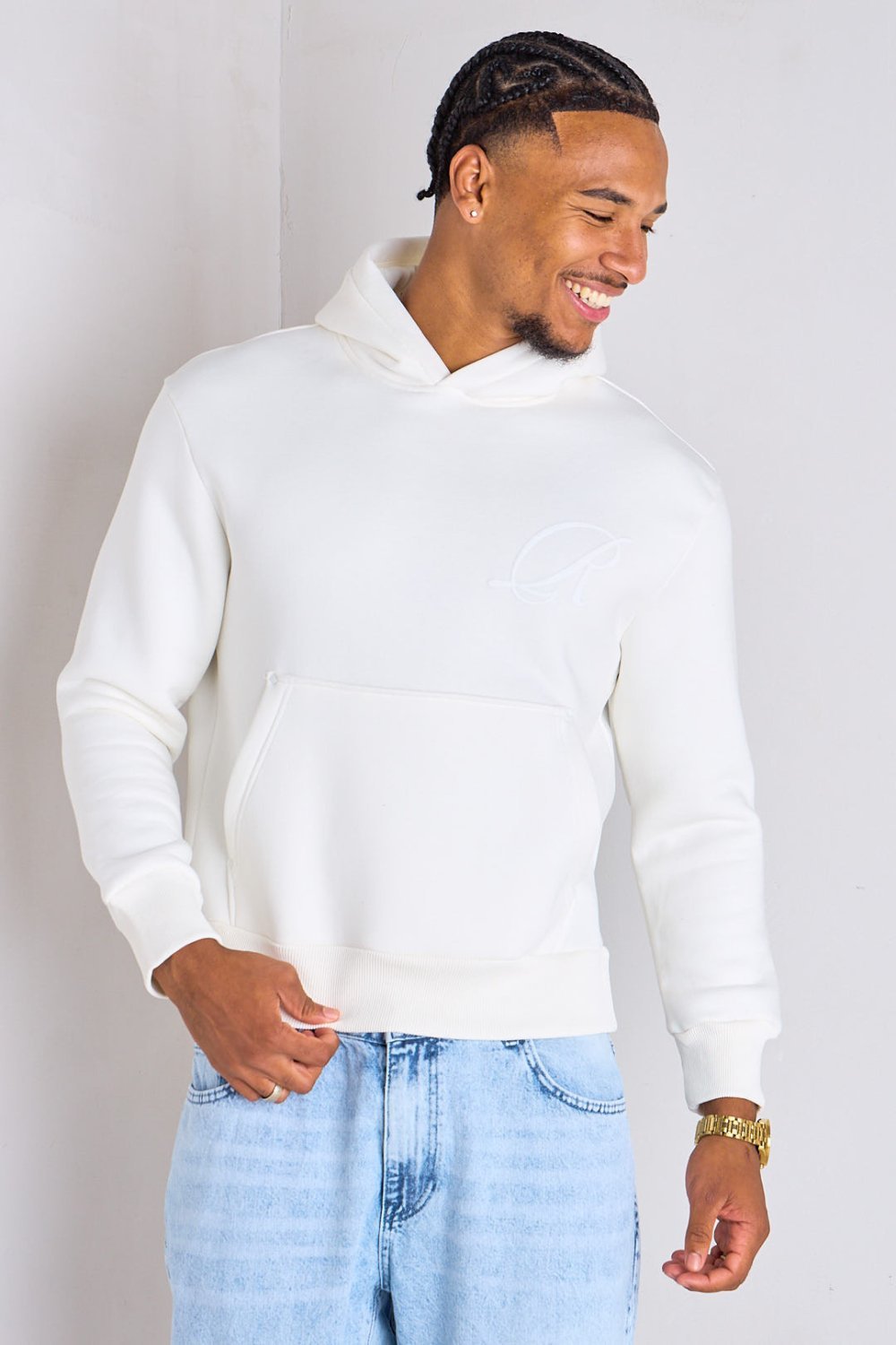 White oversized Respect slogan hoodie