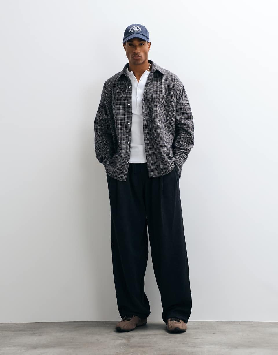 Chemise oversize coupe carrée à carreaux pierre