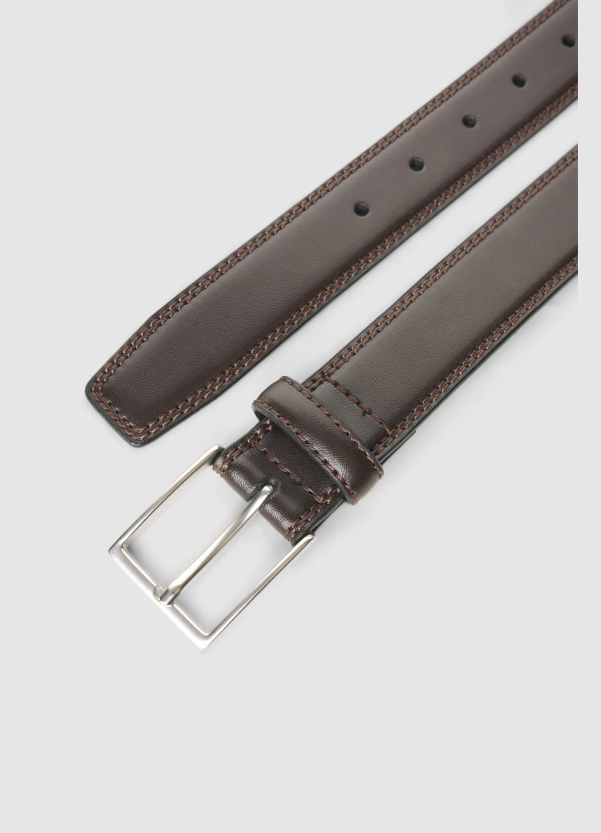Leather belt with rectangular buckle