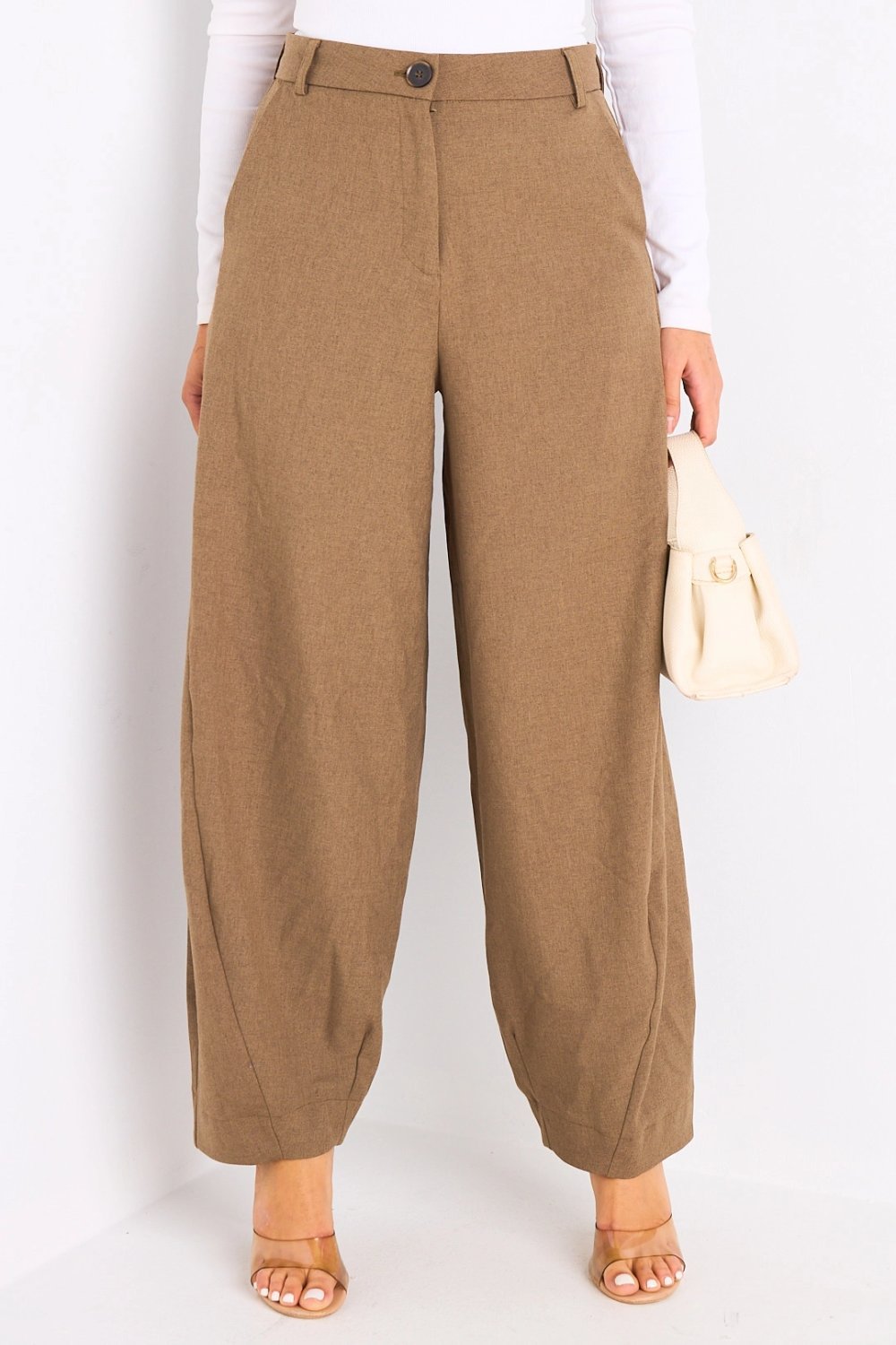 Camel trousers with adjustable hems