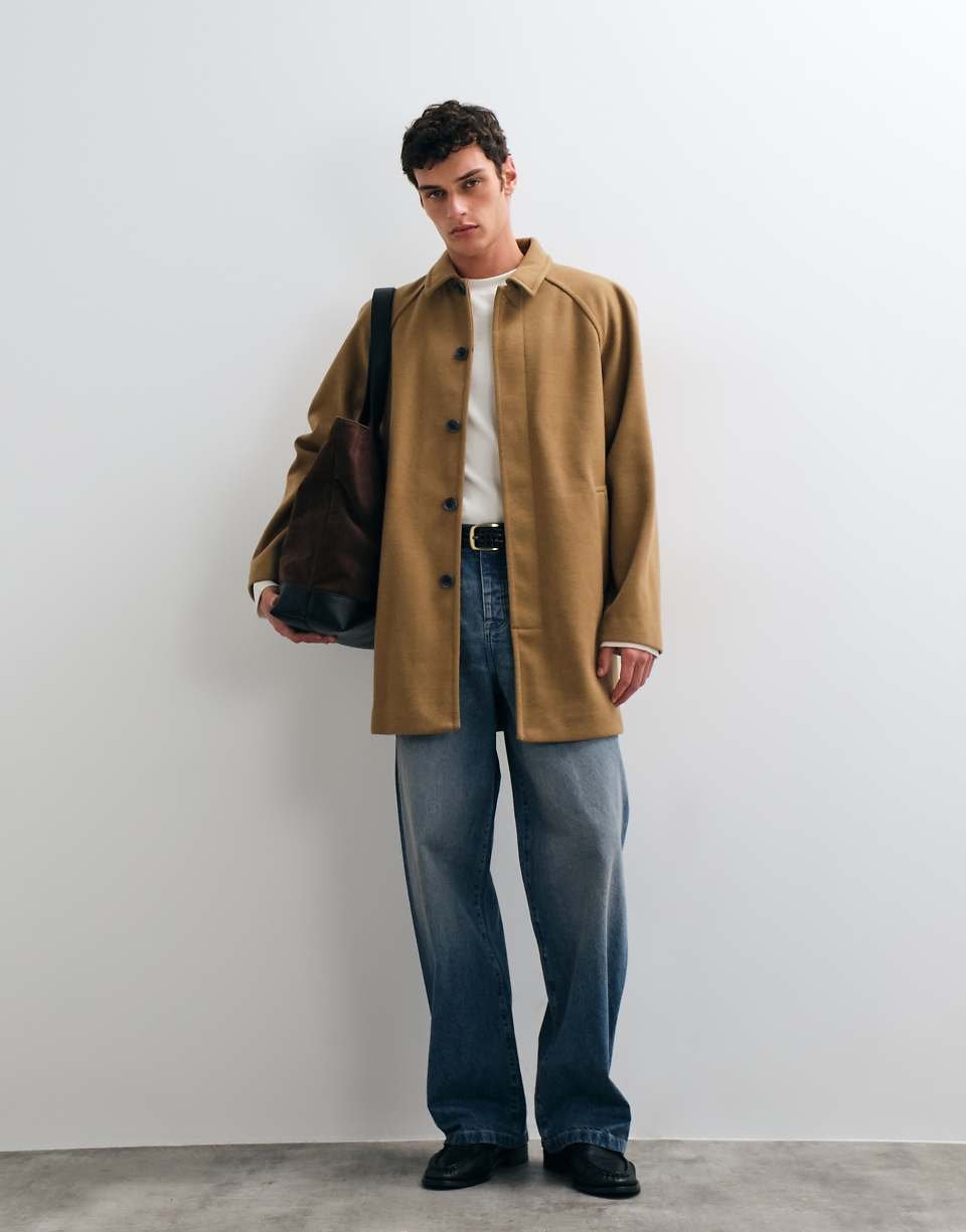Manteau effet laine camel