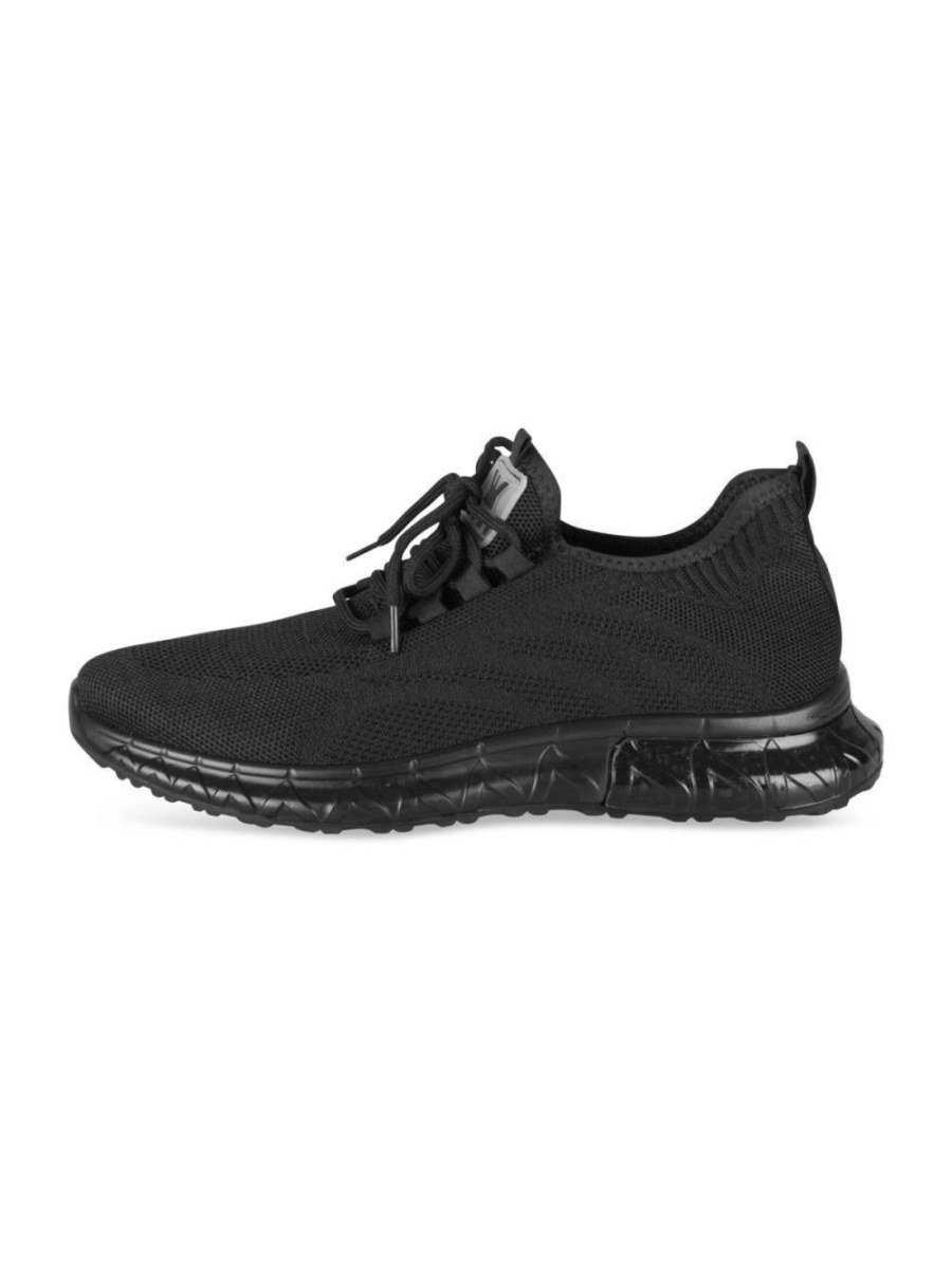 Black knit sneakers with sculpted sole