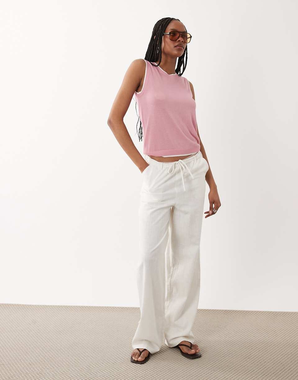 ASOS DESIGN Tall - Serwal élastique aspect lin - Byed cassé