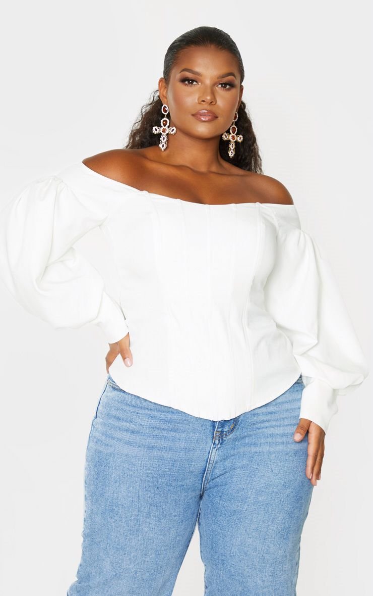 Bardot puff sleeve corset top - Plus size