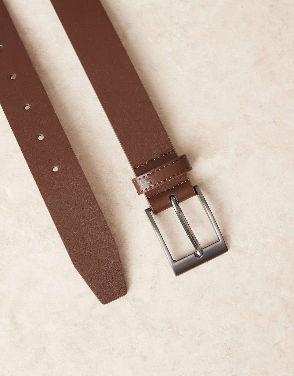 Ceinture en similicuir à boucle gris acier - Noir