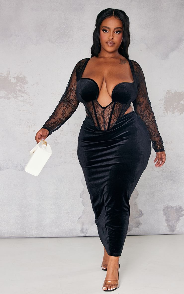 Robe midaxi velours b corset - Taille kbira