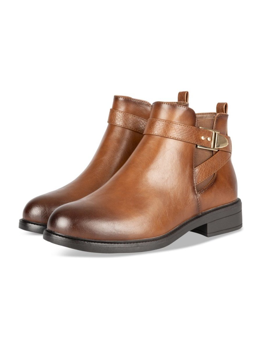 Bottines à boucle dorée cognac